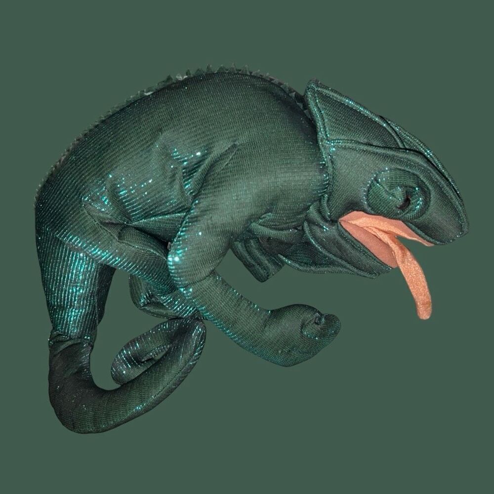 Plush Folktails Folkmanis Chameleon Hand Puppet Green Metallic Lizard Reptile